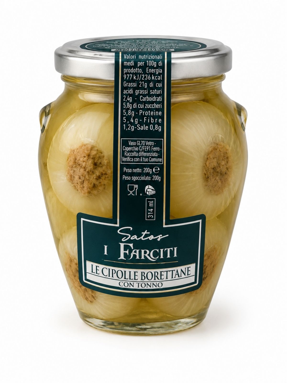 Borettane cibuľky plnené tuniakom – Satos 280 g