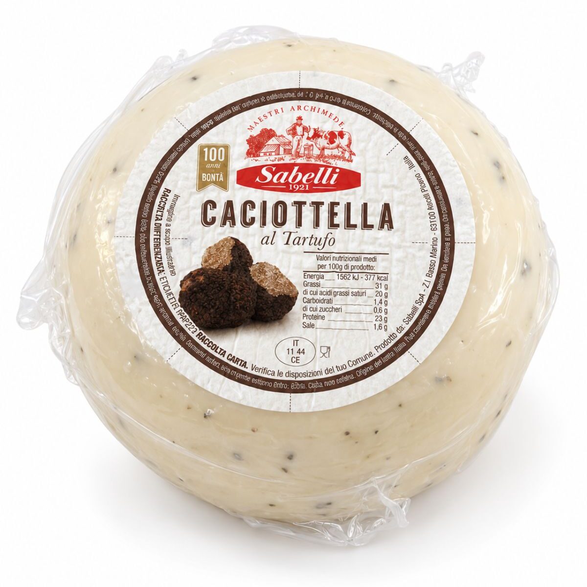Caciottella al Tartufo – jemný syr z kravského mlieka s letnou hľuzovkou a nejedlou ošetrenou kôrkou – Sabelli cca 1kg