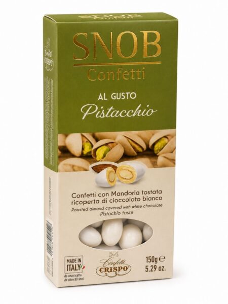 Confetti Snob al Pistacchio – dražé s praženou mandľou v bielej čokoláde s pistáciovou príchuťou 150 g
