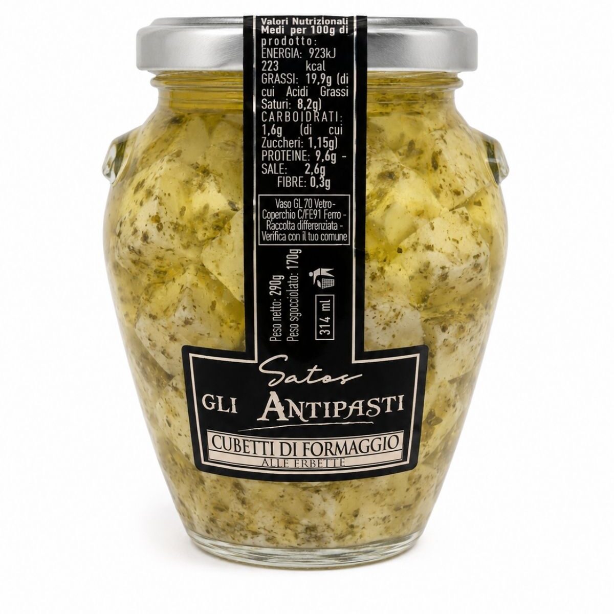 Cubetti di Formaggio alle Erbette – Syrové kocky s bylinkami v slnečnicovom oleji – Satos 280 g