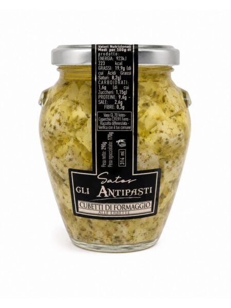 Cubetti di Formaggio alle Erbette – Syrové kocky s bylinkami v slnečnicovom oleji – Satos 280 g