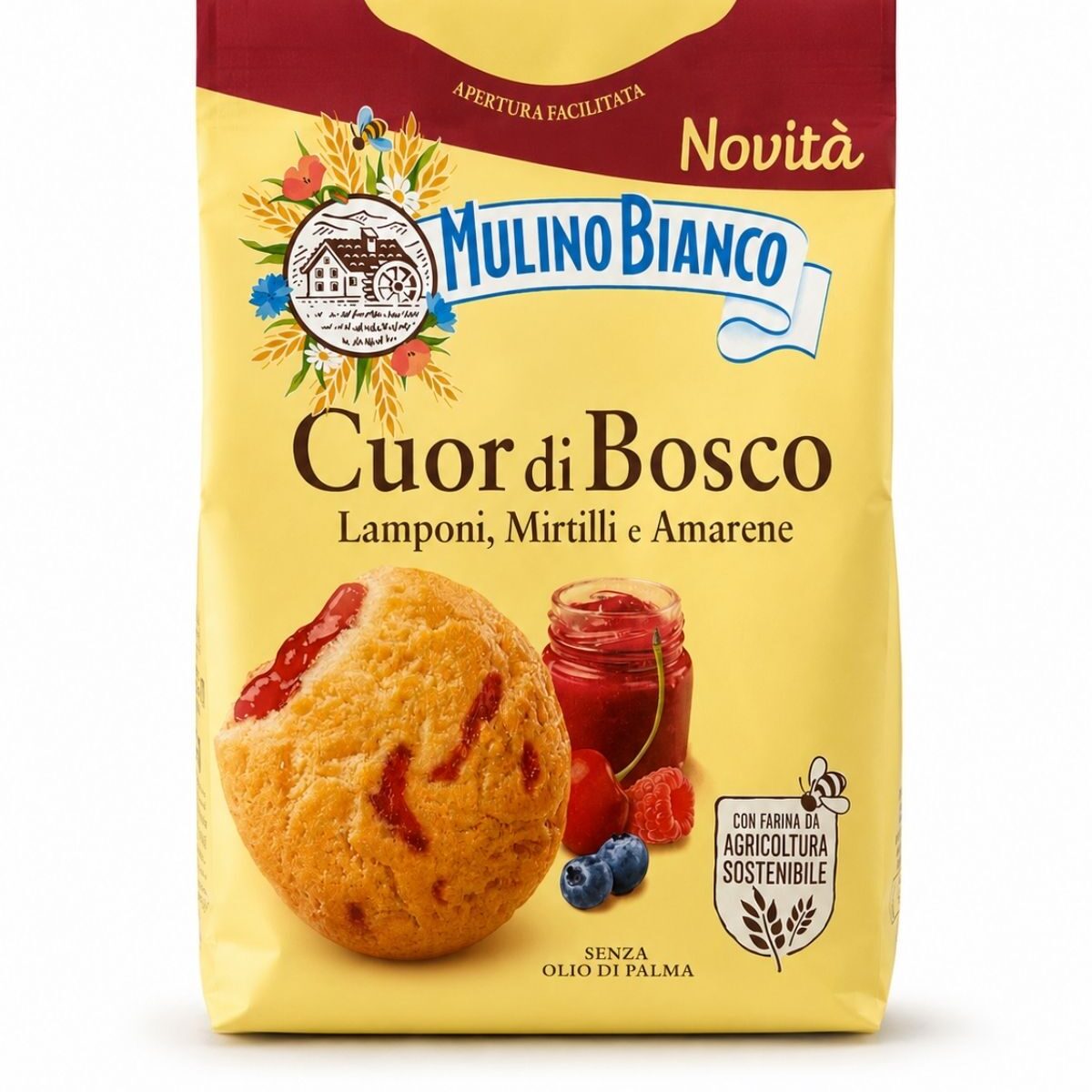 Cuor di Bosco – Krehké sušienky s náplňou z lesného ovocia a višní – Mulino Bianco 300 g