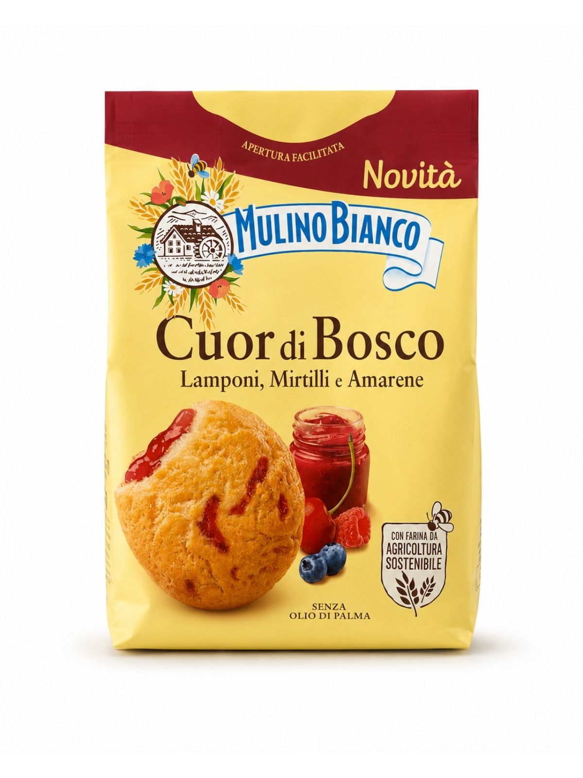Cuor di Bosco – Krehké sušienky s náplňou z lesného ovocia a višní – Mulino Bianco 300 g