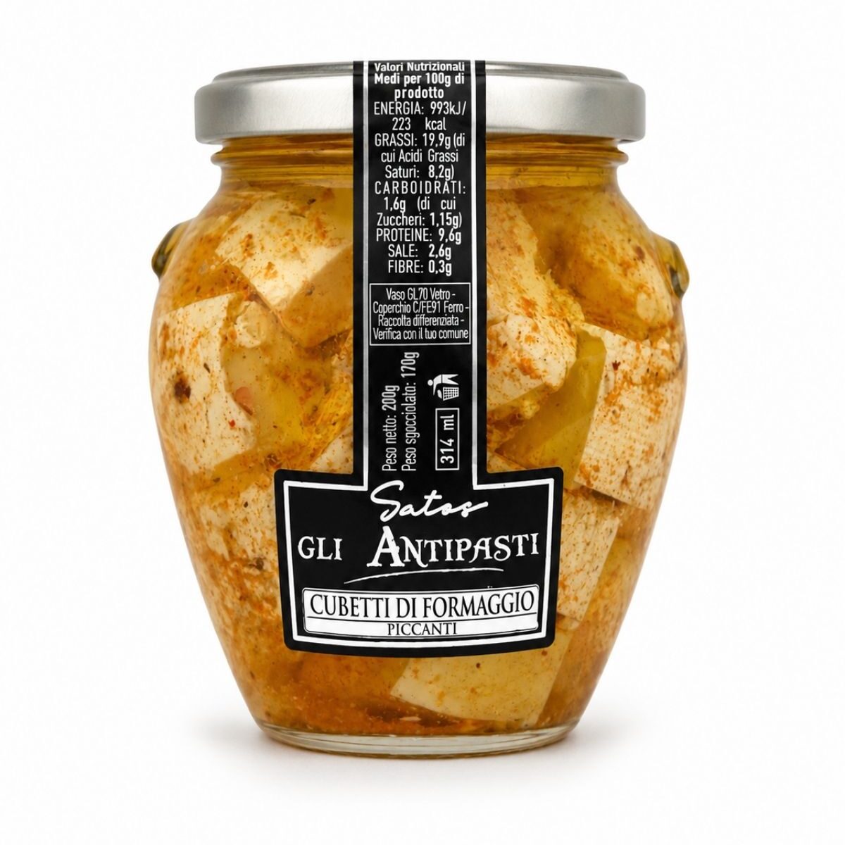 Gli Antipasti Cubetti di Formaggio Piccanti – pikantné syrové kocky v oleji s bylinkami – Satos 290 g