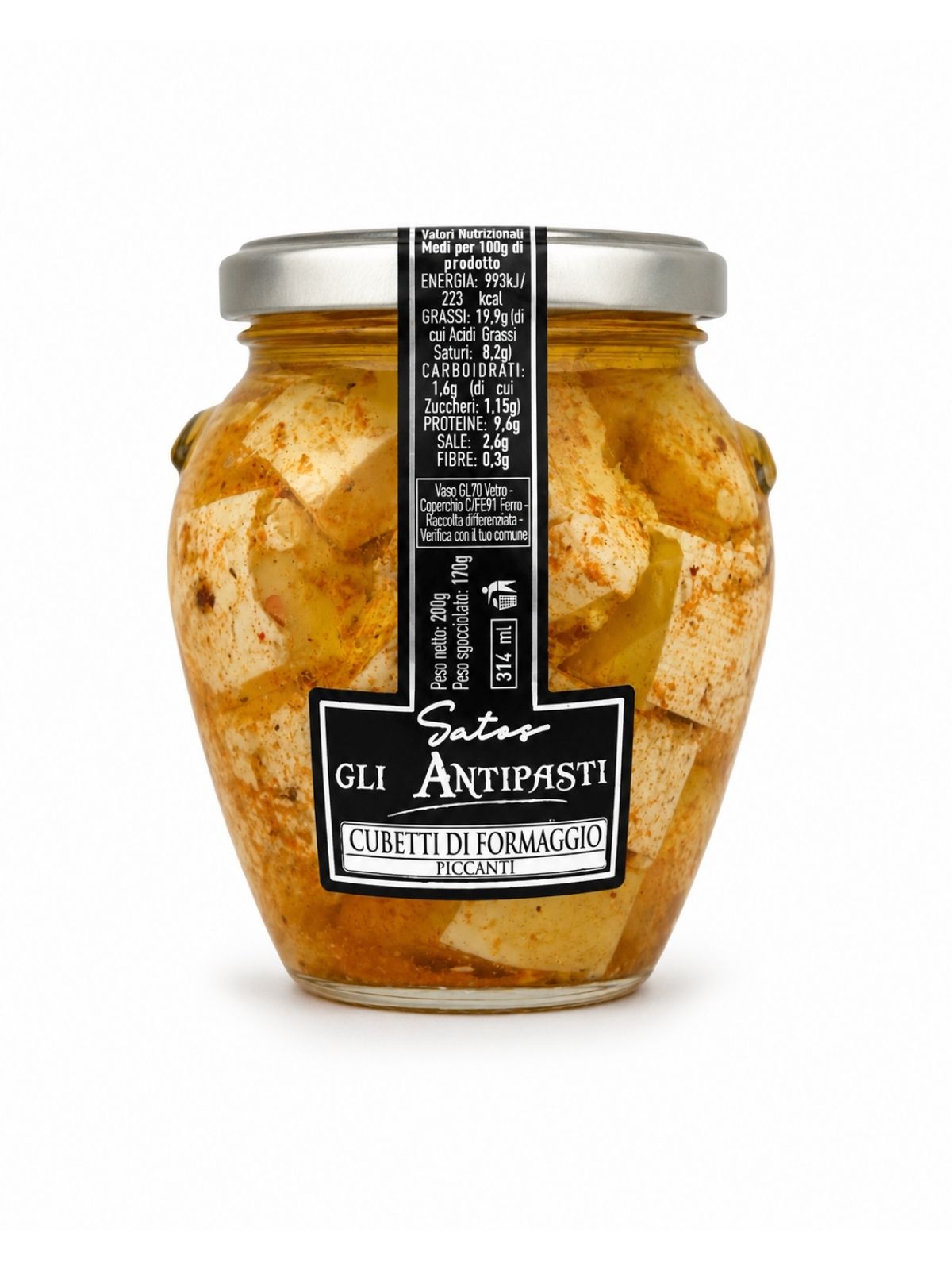 Gli Antipasti Cubetti di Formaggio Piccanti – pikantné syrové kocky v oleji s bylinkami – Satos 290 g