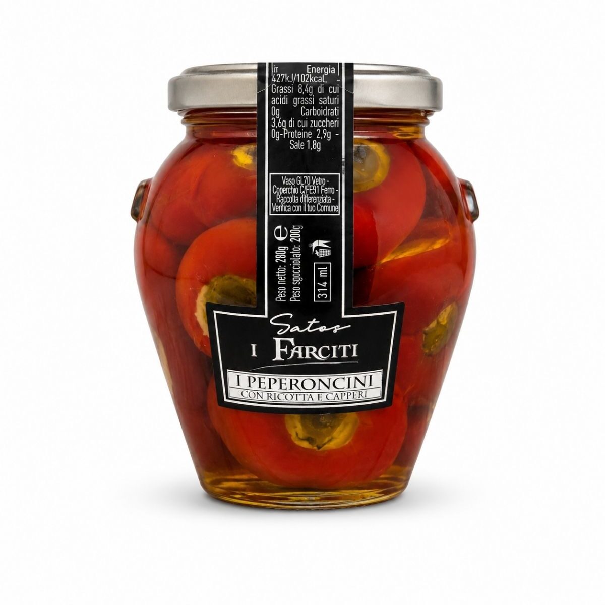 I Peperoncini con Ricotta e Capperi – papričky plnené ricottou a kaparami – Satos 280 g