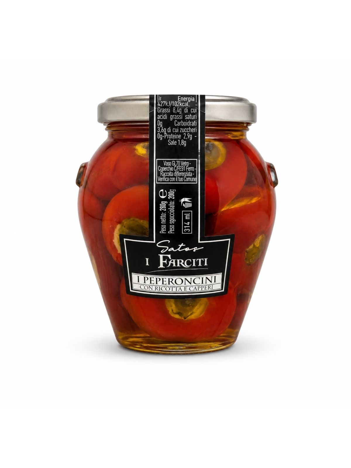 I Peperoncini con Ricotta e Capperi – papričky plnené ricottou a kaparami – Satos 280 g
