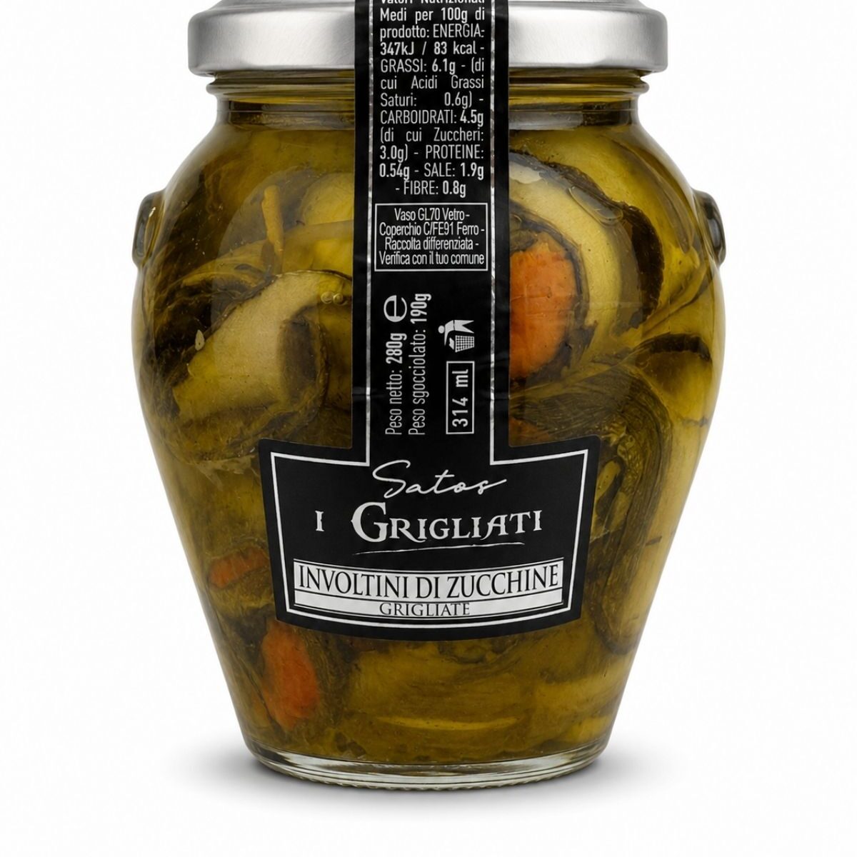 Involtini di Zucchine Grigliate – grilované cuketové rolky s paprikou v slnečnicovom oleji – Satos 280 g