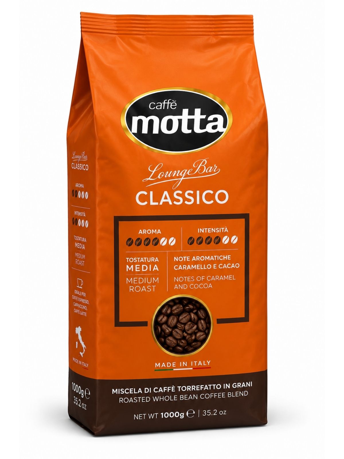 Lounge Bar Classico – pražená zrnková káva s tónmi karamelu a kakaa – Caffè Motta 1 kg