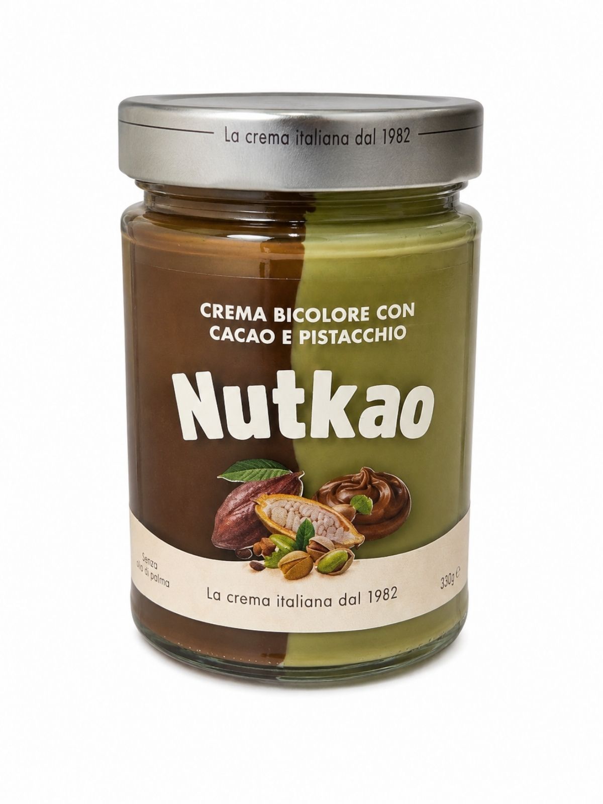 Nutkao – dvojfarebný pistáciovo-kakaový krém 330 g