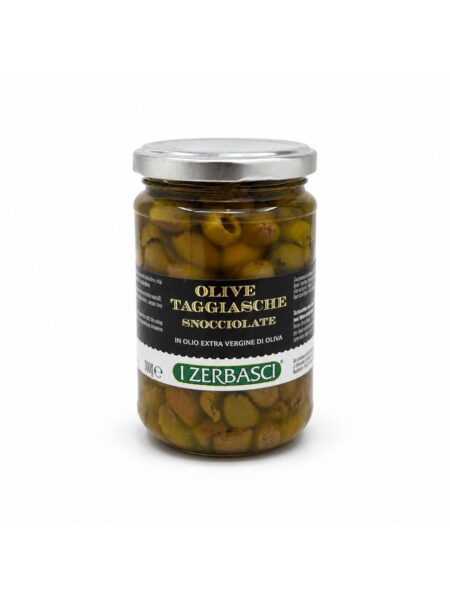 Olive Taggiasche Snocciolate in Olio Extra Vergine di Oliva – Taggiasche olivy bez kôstok v extra panenskom olivovom oleji – I Zerbasci 280 g