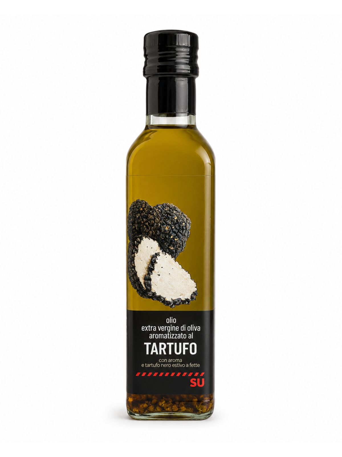 Olio Extra Vergine di Oliva Aromatizzato al Tartufo – extra panenský olivový olej s arómou hľuzovky a plátkami čiernej letnej hľuzovky – Selex 250 ml