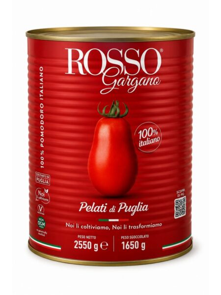 Pelati di Puglia – celé lúpané talianske paradajky v paradajkovej šťave – Rosso Gargano 2550 g