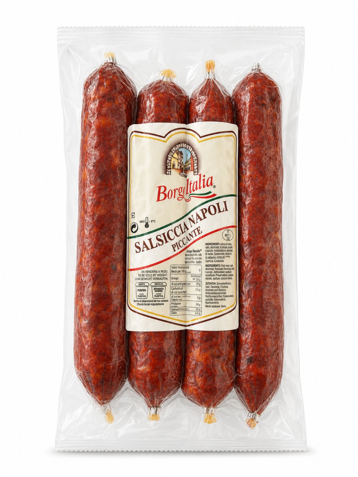 Salsiccia Napoli Piccante Lunga S.V. – pikantná neapolská bravčová saláma – Borgo Italia cca 1kg