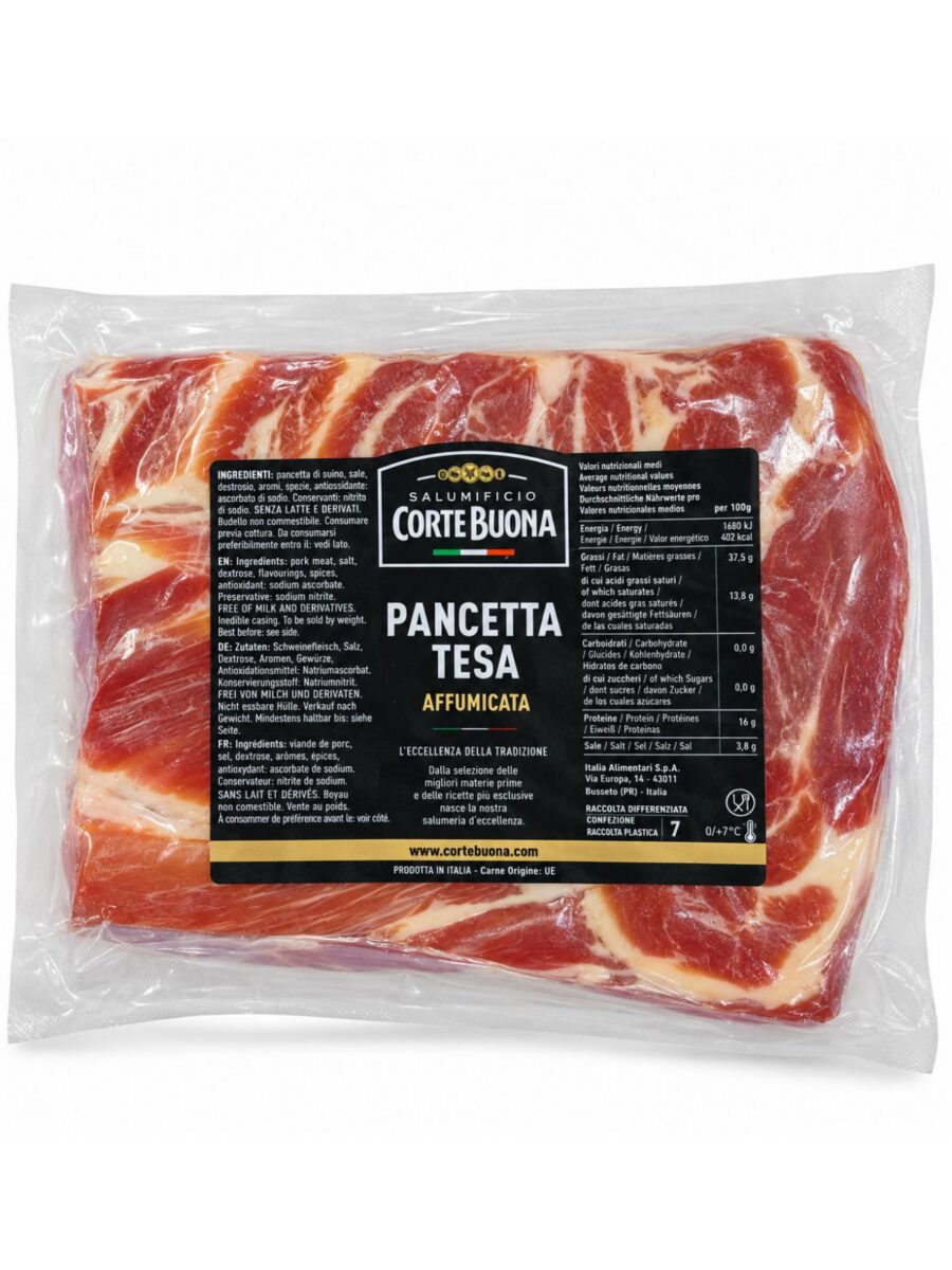 Pancetta Tesa Affumicata – údený bravčový bôčik cca 1,5 kg