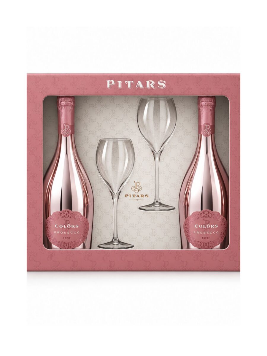 Darčekový set Prosecco Rosé Brut 2 × 0,75 l + 2 poháre